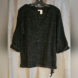 DKNY Womens Black Sparkle Holiday sweater